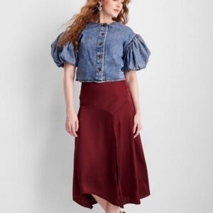 Future Collective Satin Flowy Midi Skirt in Burgundy NWT